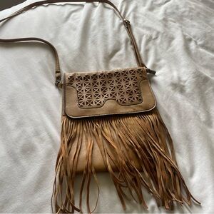 Anthropologie Brown Fringed Shoulder Bag